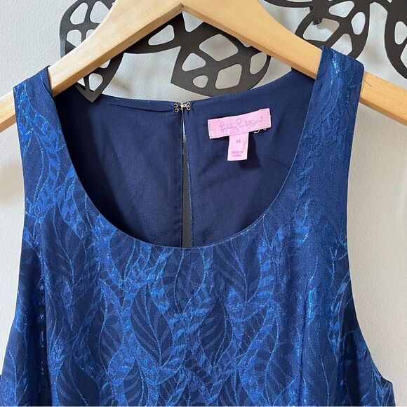 Lilly Pulitzer Marquette Shift Dress In True Navy Silk Leaf Jacquard M NWOT - Picture 9 of 14